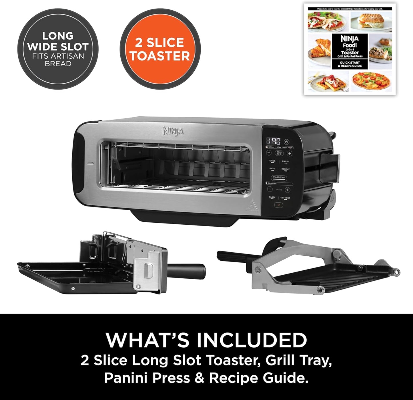 Ninja ST200UK Foodi 3-in-1 Toaster, Grill & Panini Press, Black